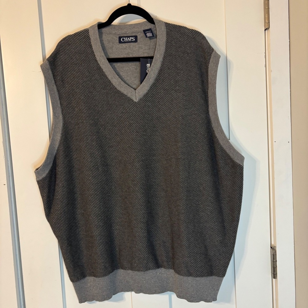 Chaps Men's 100% Cotton Sweater Vest Grey/Black NWT‎ Size 4X preppy academia